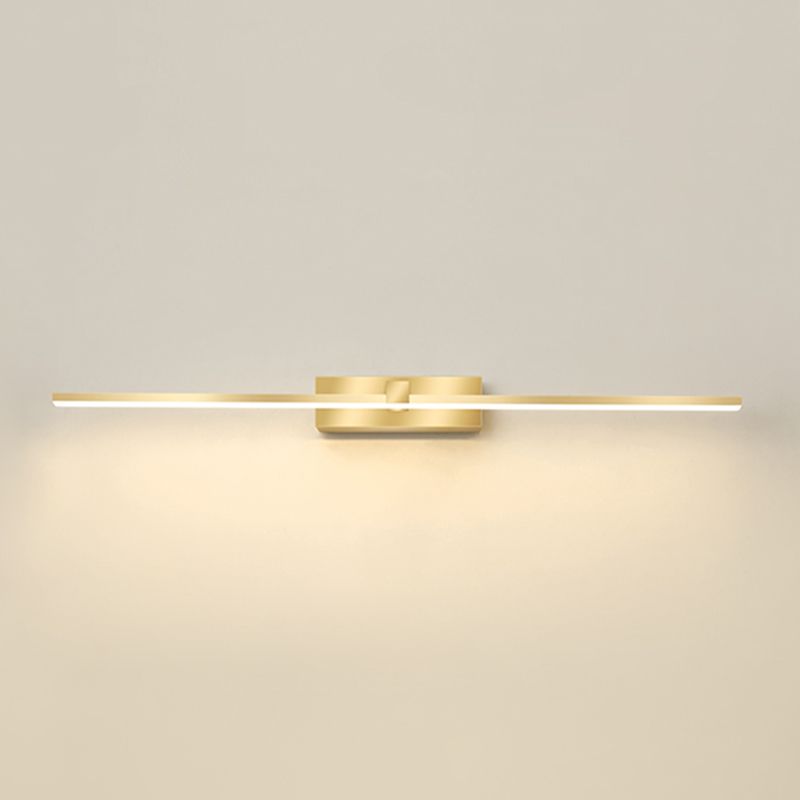 Strip Minimalist Mirror Light Nordic Style LED Wall Sconce in Gold for Bathroom