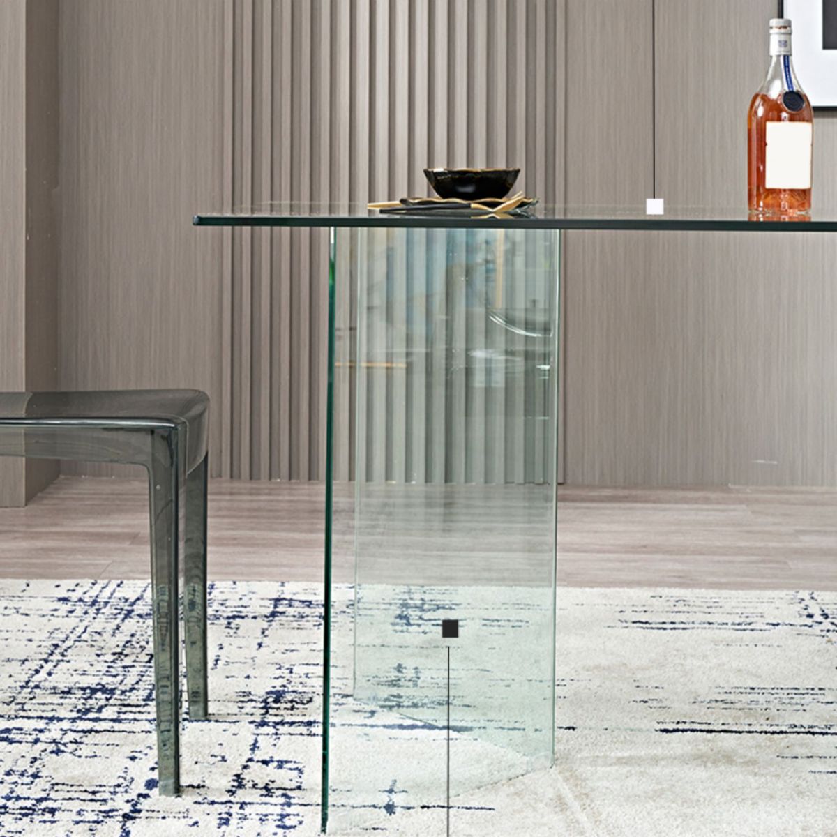 Modern Rectangle Glass Top Dining Table with Double Pedestal Base