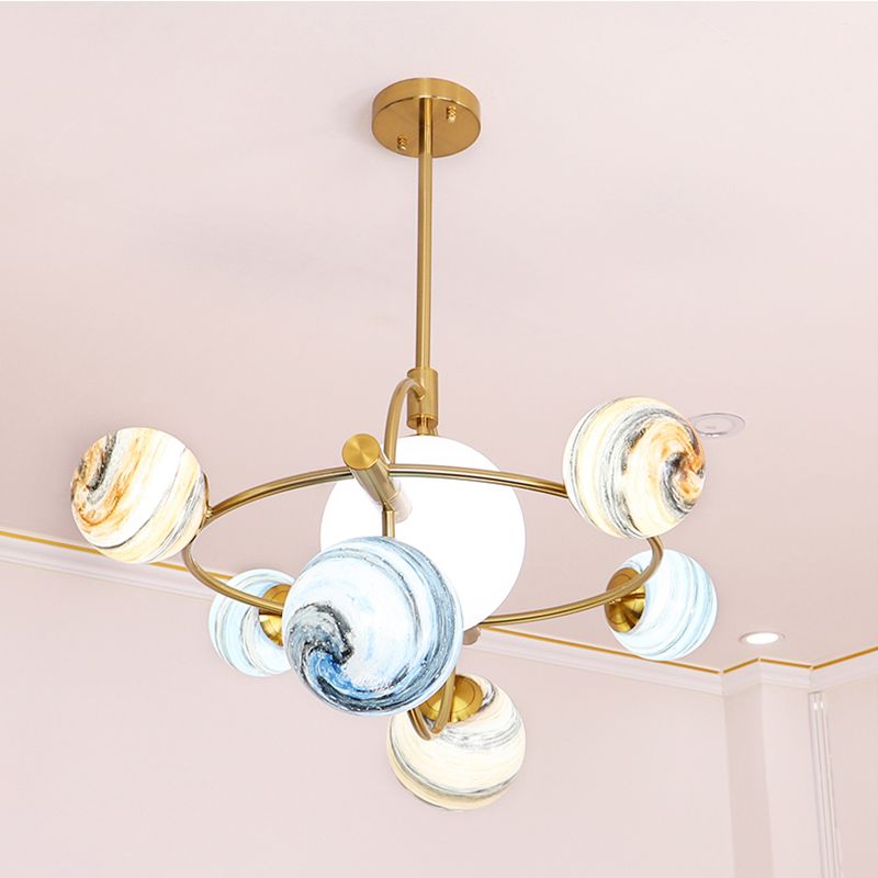 Modern Style Spherical Shape Pendant Lights Glass Chandelier Light Fixtures in Gold