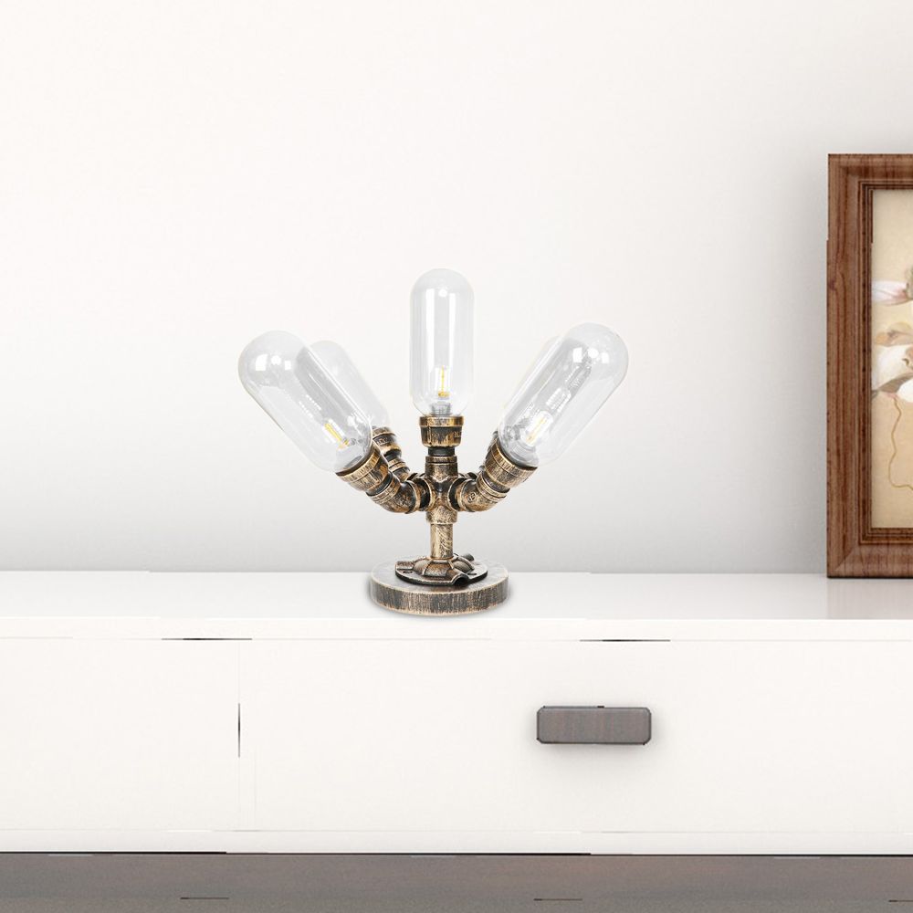 4 Bulbs LED Table Lighting Vintage Capsule Shade Amber/Clear Glass Nightstand Lamp for Bedroom