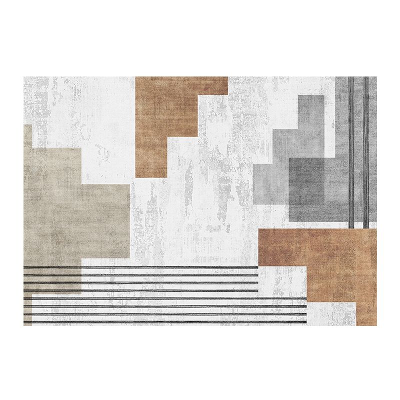 Brown Modern Area Rug Geometric Pattern Polyester Area Carpet Stain Resistant Rug for Living Room
