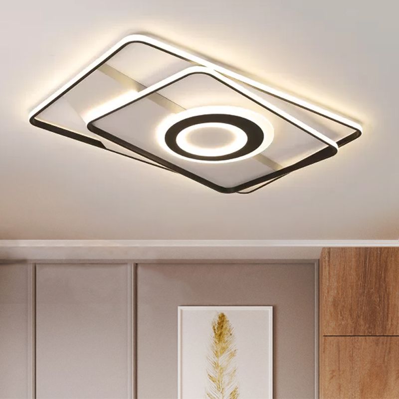 Cuadrados/Rectangulares Montan luz Acrílico Negro contemporáneo Cuarto LED integrado Luz de techo LED en Warm/Blanco, 16 "/19,5" /23,5 " O