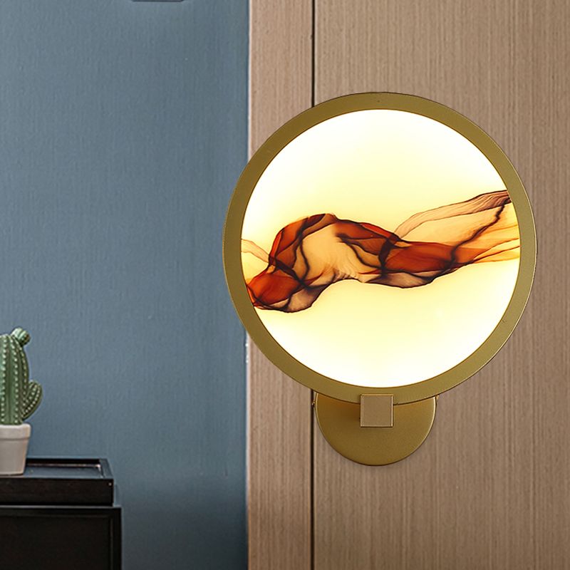 Estilo chino LED Mural Ligera acrílica Gold Redondeada Ilumina de pared para comedor