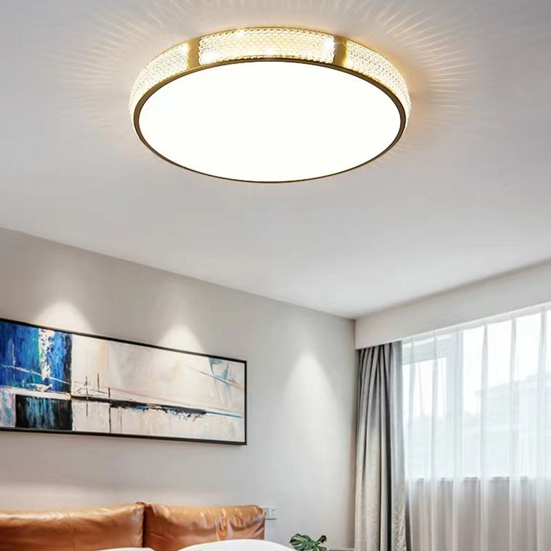 Modern Metal Ceiling Light Circle Shape Flush Mount with Glass Shade for Living Room