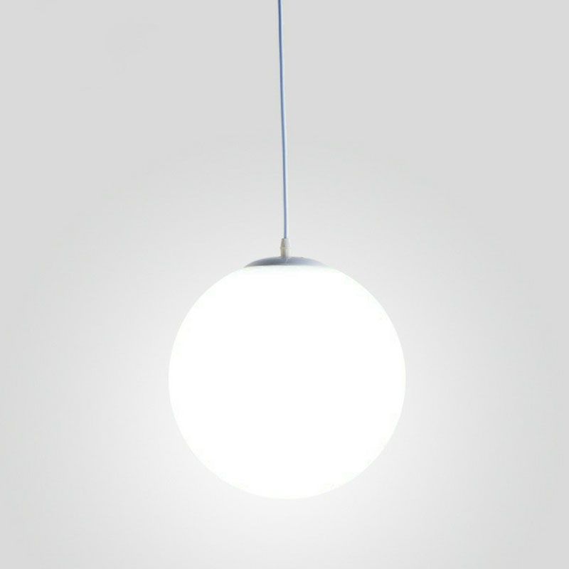 Single Restaurant Hanging Light Minimalist White Ceiling Lamp with Sphere Opal Glass Shade