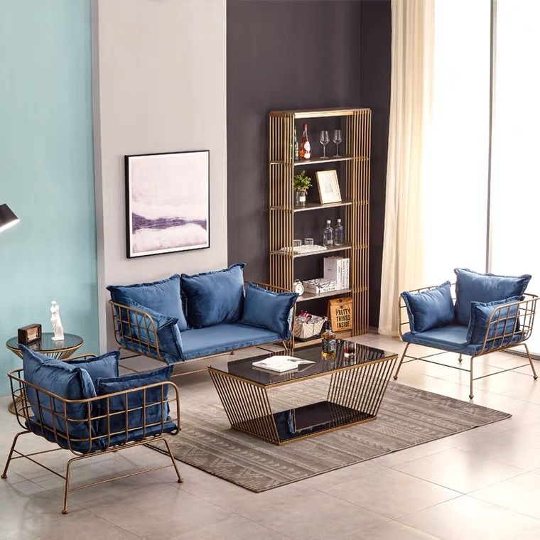 Golden Frame Velvet Loveseat with Pillow Top Arm for Apartment