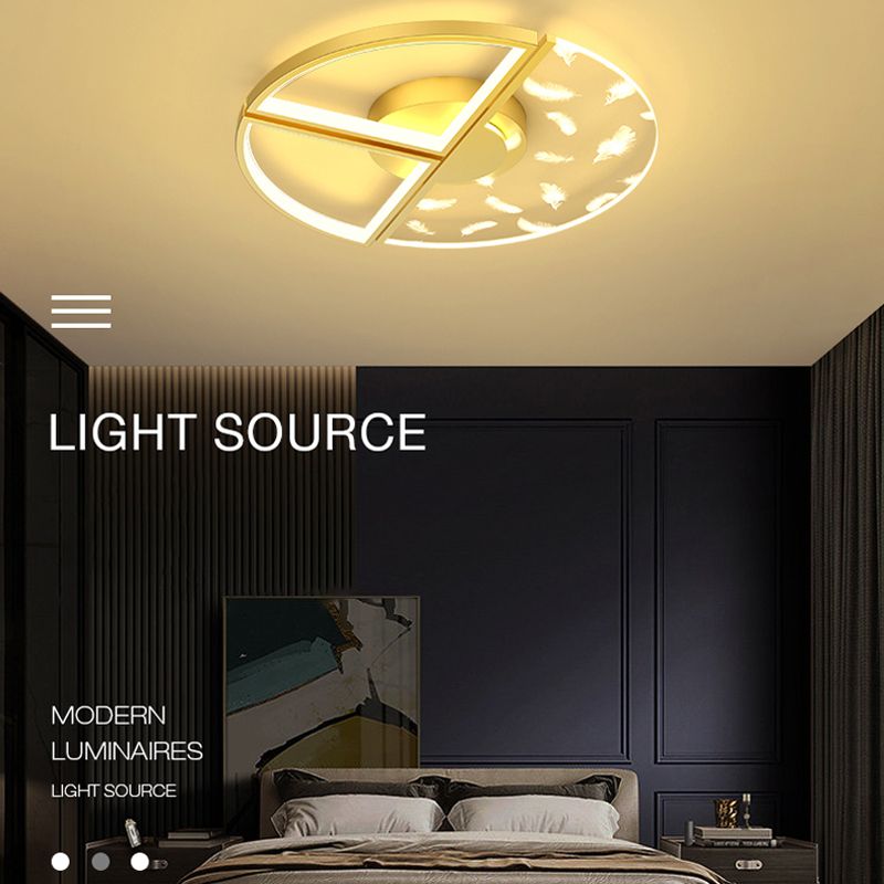 Stagger Geometric Feather LED Ceiling Fixture in Modern Creative Style Wrought Iron Indoor Ceiling Light in Gold