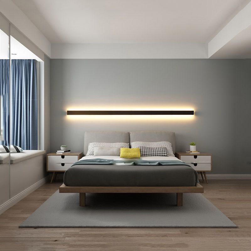 Linear Shape Metal Wall Mount Lighting Modern 1-Light Wall Mounted Light Fixture in Black