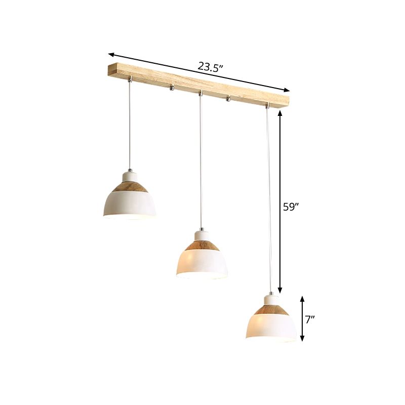 Bowled Spleißen Multi-Pendant Nordic Eisen 3 Köpfe Weiß und Holzsuspension Licht über den Tisch