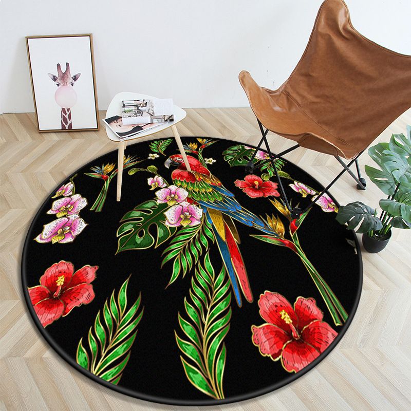 Veelkleurige moderne ronde tapijt luxe dier- en bloempatroon tapijt polyester vriendelijk wasbaar tapijt voor woningdecoratie