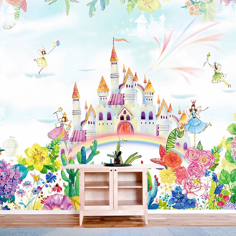 Illustration Cartoon Castle Murals Wallpaper Full Size Wall Decor for Nursery, Custom-Print