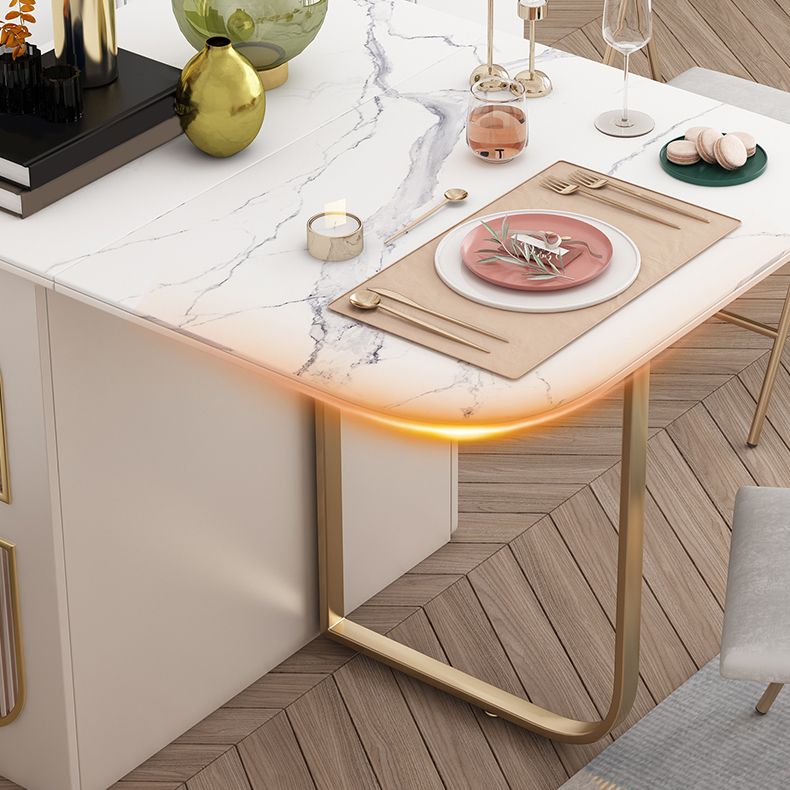 Mesa de comedor rectangular de estilo moderno Mesa de comedor de hojas abatibles de piedra sinterizada blanca de 62,3"