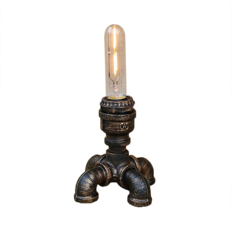 Lámpara de mesa con tuberías de steampunk con diseño de bombilla abierta 1 cabezal de mesa de metal de pie en bronce antiguo