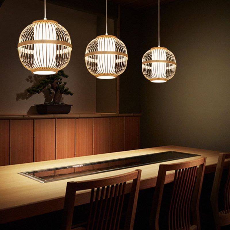 1-Light Bamboo Suspension Pendant Light Japanese Down Mini Pendant for Tea Room