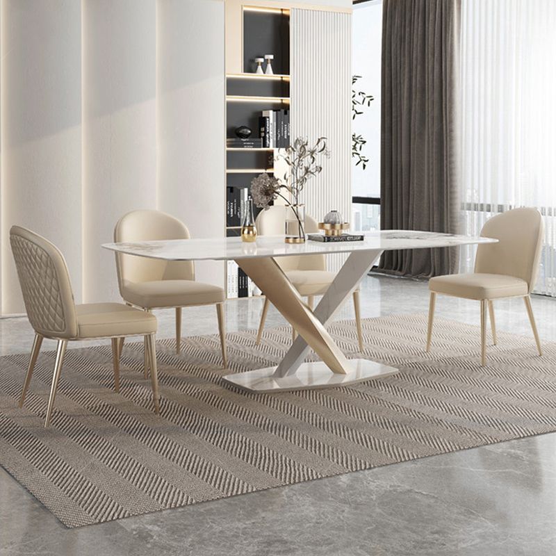 Rectangle Pedestal Table Modern Dining Table with Stainless Steel Base
