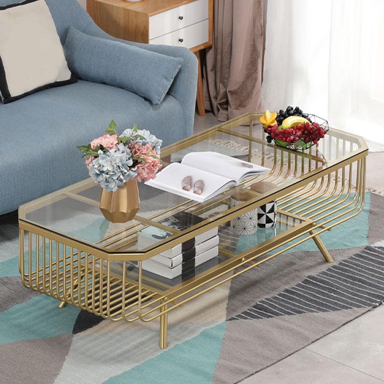 Modern Frame Coffee Table Rectangular Glass Top Cocktail Table for Home
