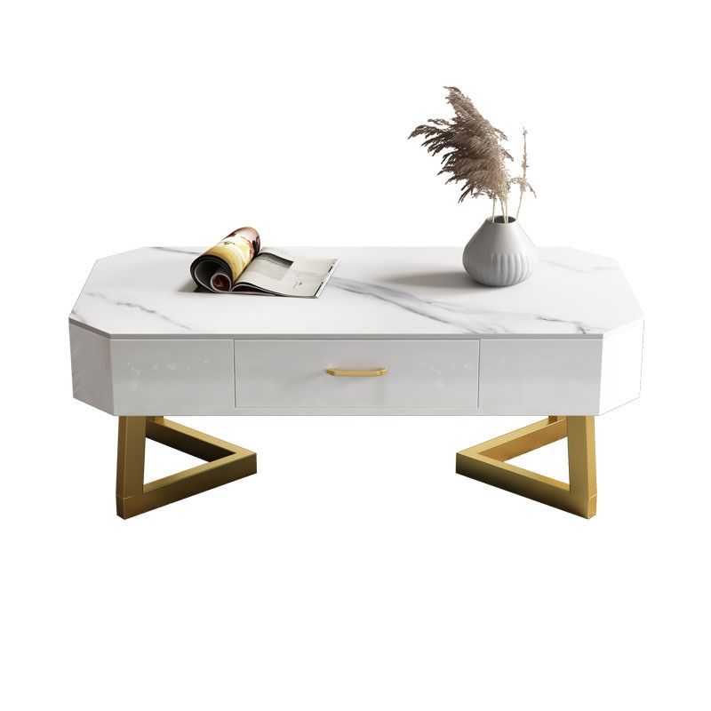 17.7" Tall Modern Metal Sled Base Slate Rectangular Top Coffee Table with Drawers