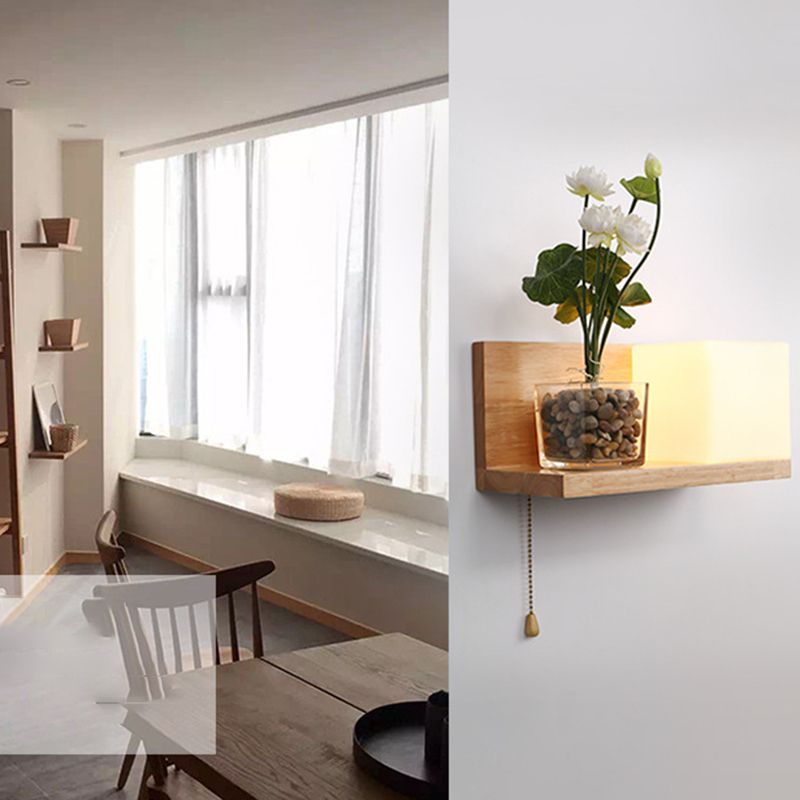 Luce da parete rettangolare di vetro in moderna lampada a parete singola in legno moderna, navi senza decorazioni