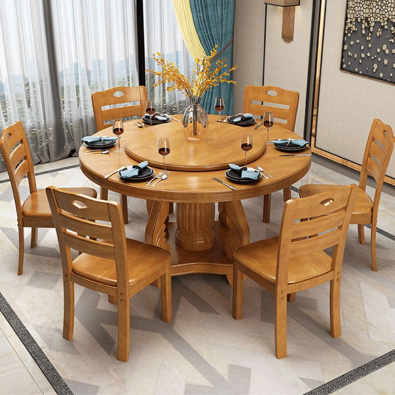 Contemporary Turntable Pedestal Dining Table Wood Dinner Table for Home