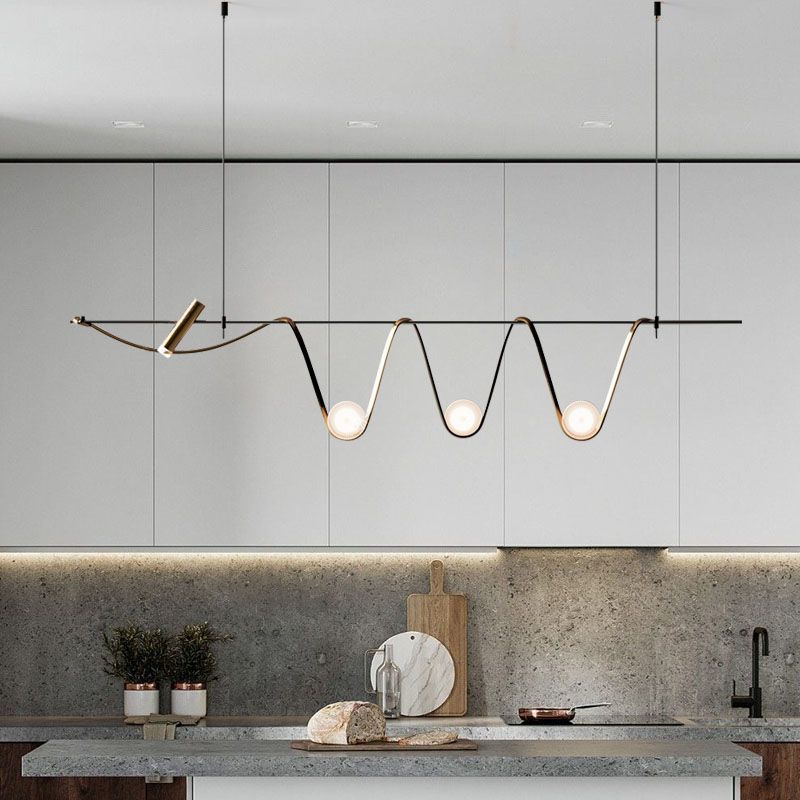 Iron and Glass Ceiling Pendant Lighting Modern Linear Kitchen Island Fixture