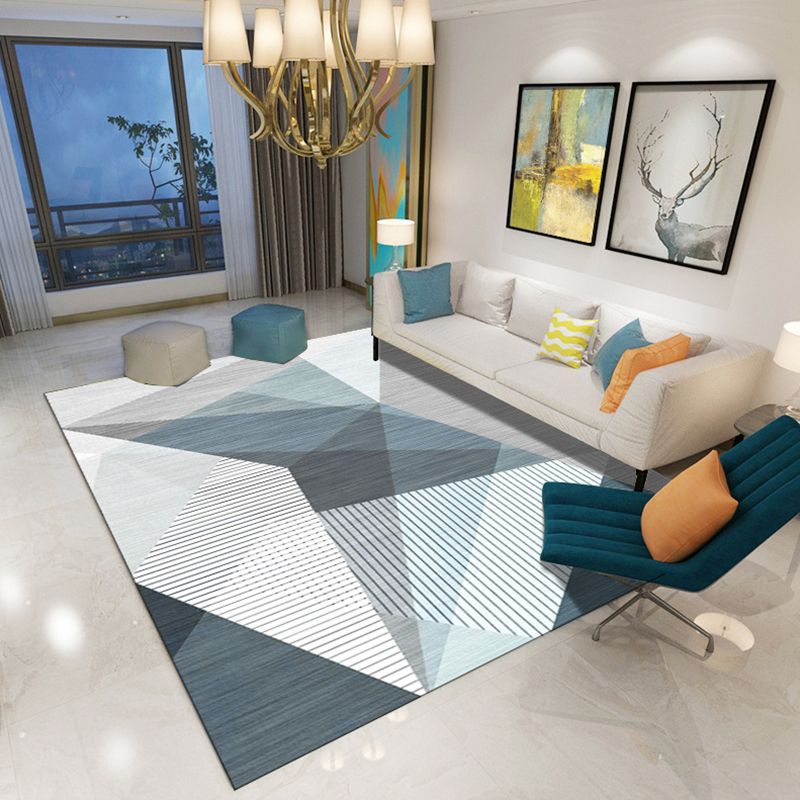 Modern Living Room Rug in Blue and Brown Color Block Irregular Shape Print Rug Polyester Pet Friendly Area Rug