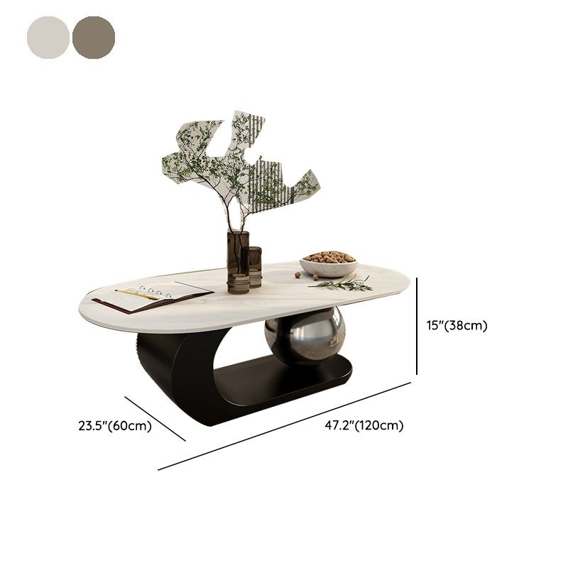 14"H Glam Coffee Table Slate Oval Pedestal Coffee Cocktail Table