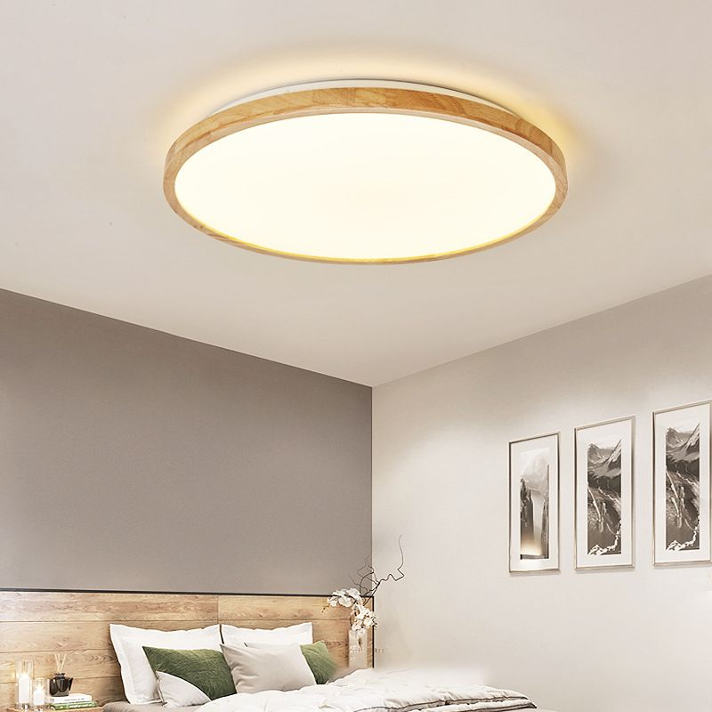 Modern Style Geometric Flush Mount Ceiling Fixture 1-Light Wooden Flush Ceiling Light