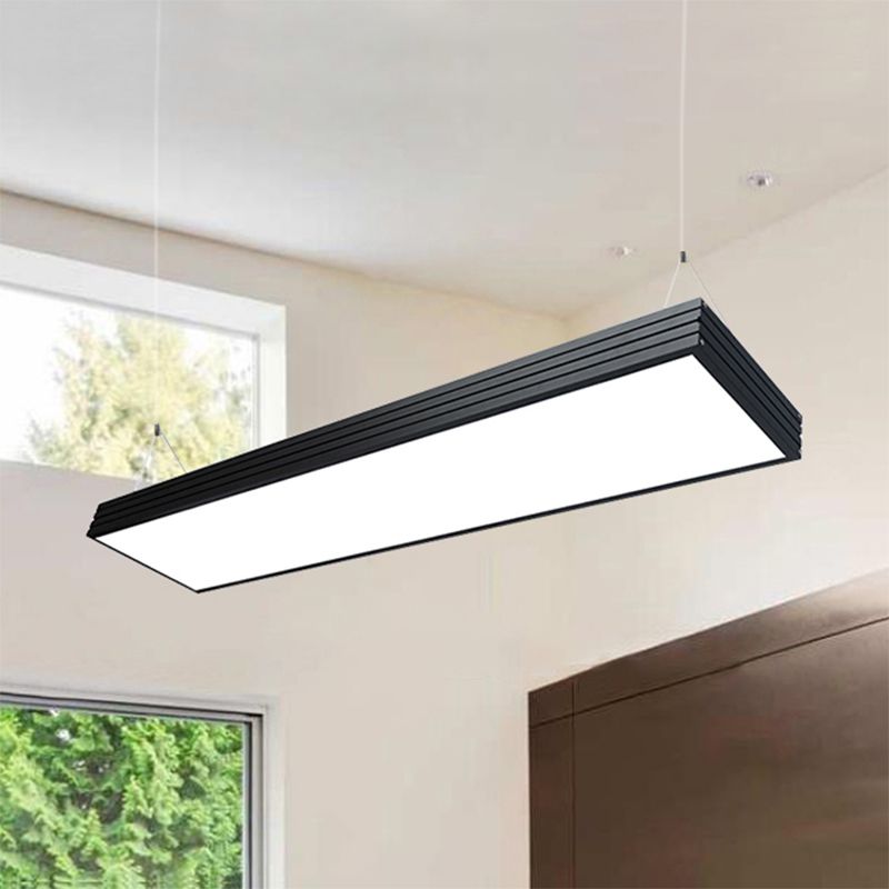 Lámpara colgante de oficina LED con caja de metal sencilla simplicidad plateada/plateada lámpara de techo negro para comedor, 8 "/12" de ancho