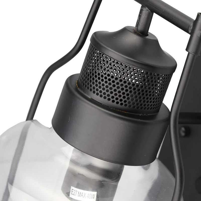 Zylinderkorridorwandleuchte Industrieklares Glas 1 hellschwarze Verlastung mit Käfig