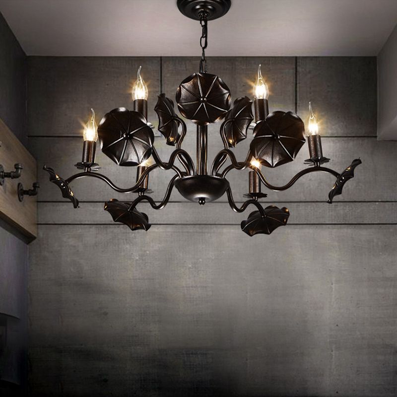 Metal Candle Hanging Chandelier Country 6 Lights Living Room Pendant Light in Rust