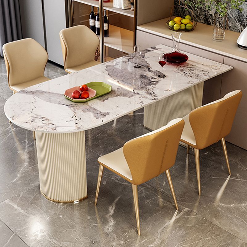 Luxury Free Form Dining Table Sintered Stone Home Fixed Double Base Table