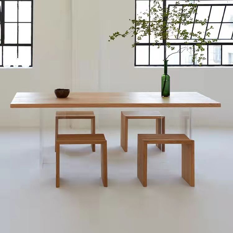 Mesa de restaurante moderna de mesa de madera de pino con base de pedestal doble acrílico