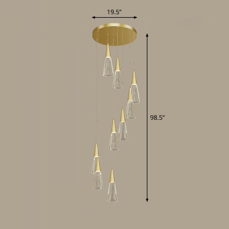 Modern Style Spiral Conical Multi Light Pendant Acrylic Stairwell Hanging Lighting