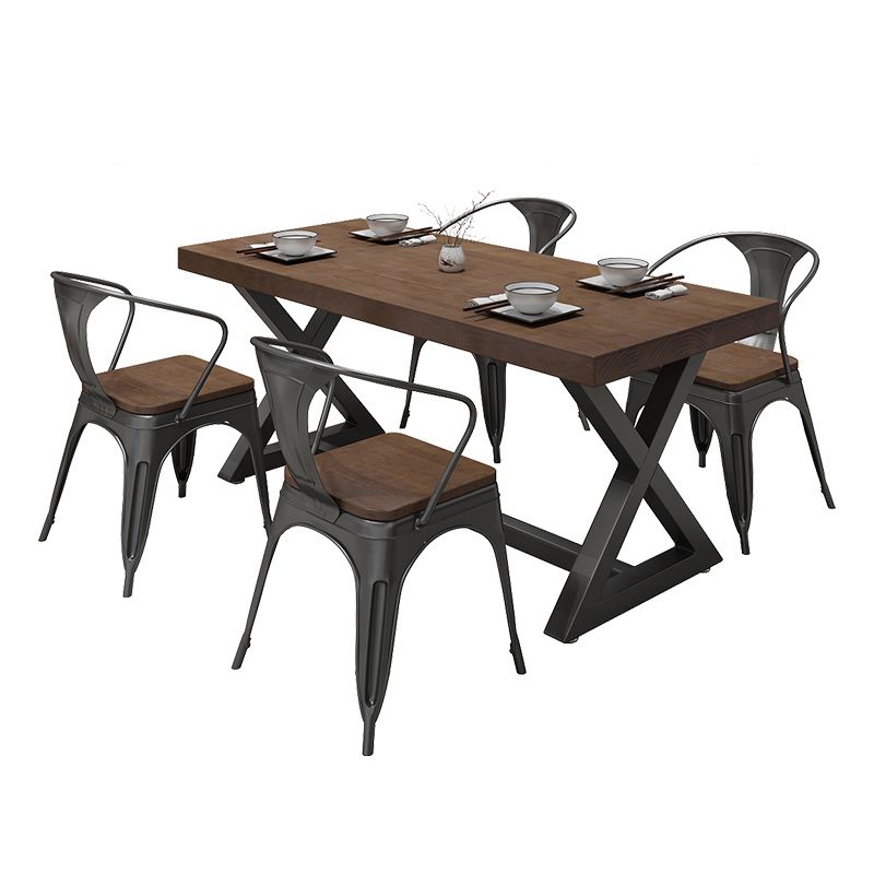 Pine Wood Dark Brown Dining Table Set 1/4/5 Pcs Industrial Dinette Set for Home