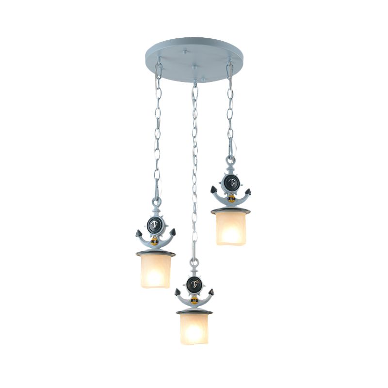 Bambini cluster cilindrici cluster a sospensione luminosa vetro opale 3 lampadine camera da letto giù illuminazione in blu con baldacchino rotondo/lineare