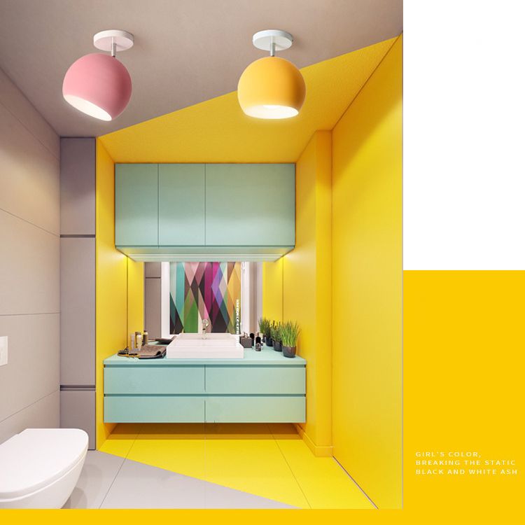 1 Light Semi Flush Mount Light Macaron Metal Ceiling Mount Chandelier for Bedroom