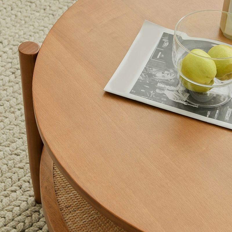 Tropical Round Cocktail Table Storage Solid Wood Coffee Cocktail Table