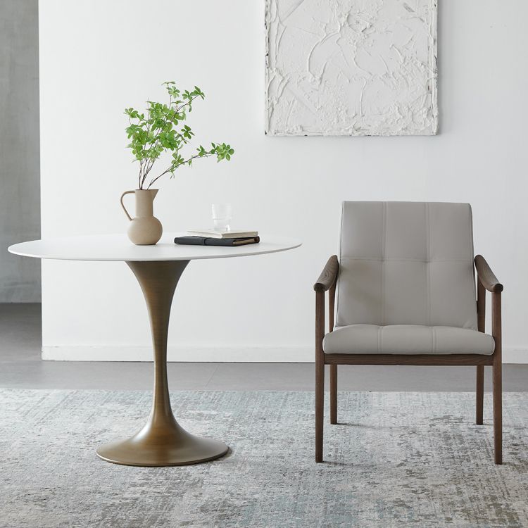 Nordic Style Solid Wood Faux Leather Arm Dining Chair in Brown for Home
