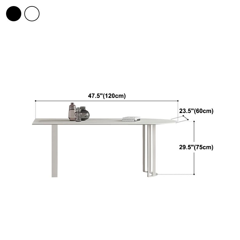 Modern Stone Top Oval Dinette Table Metal Base Dining Table in White