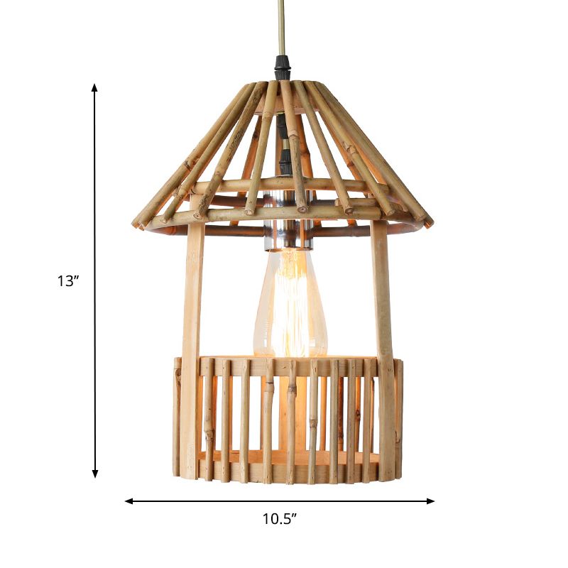 Colgante de suspensión hecha a mano de bambú contemporánea 1 cabeza de madera de madera luz de techo colgante