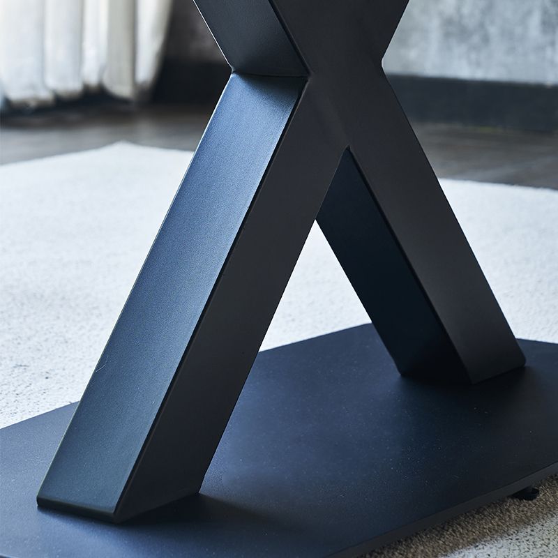 Rectangle Contemporary Dining Table Sintered Stone Table with Black Pedestal Base