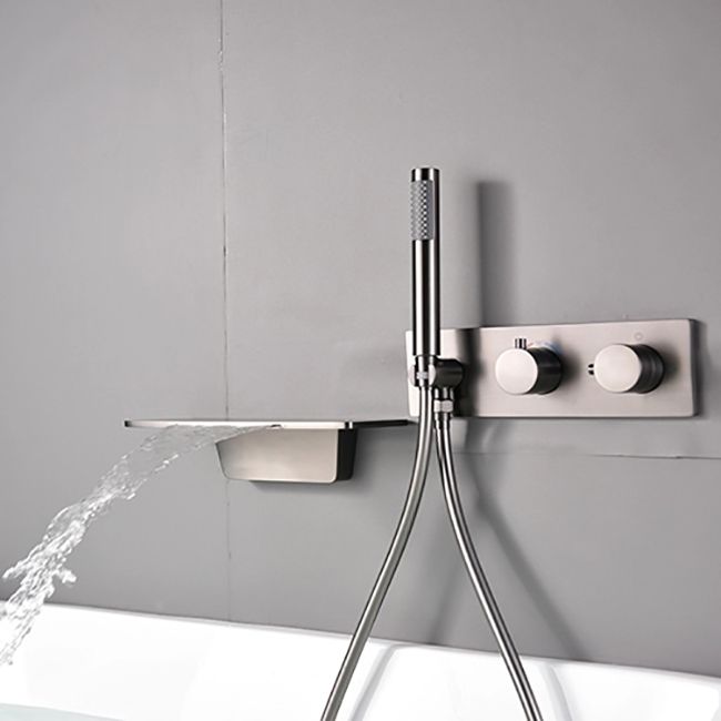 Modern Bath Filler Trim Brass Knob Handles with Hand Shower Waterfall Wall Mount Faucet