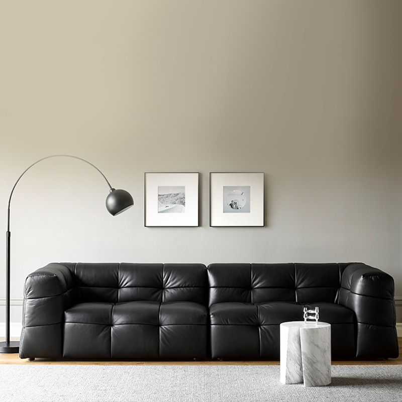 Contemporary Leather Seating Tufted Square Arm Sofa for Living Room
