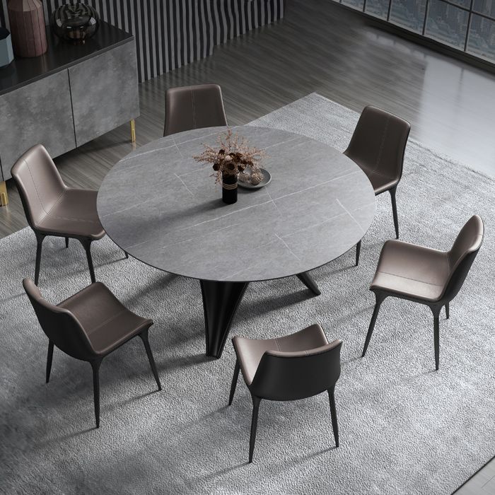 Round Stone Table Modern Style Dining Site Table With Tripod Base
