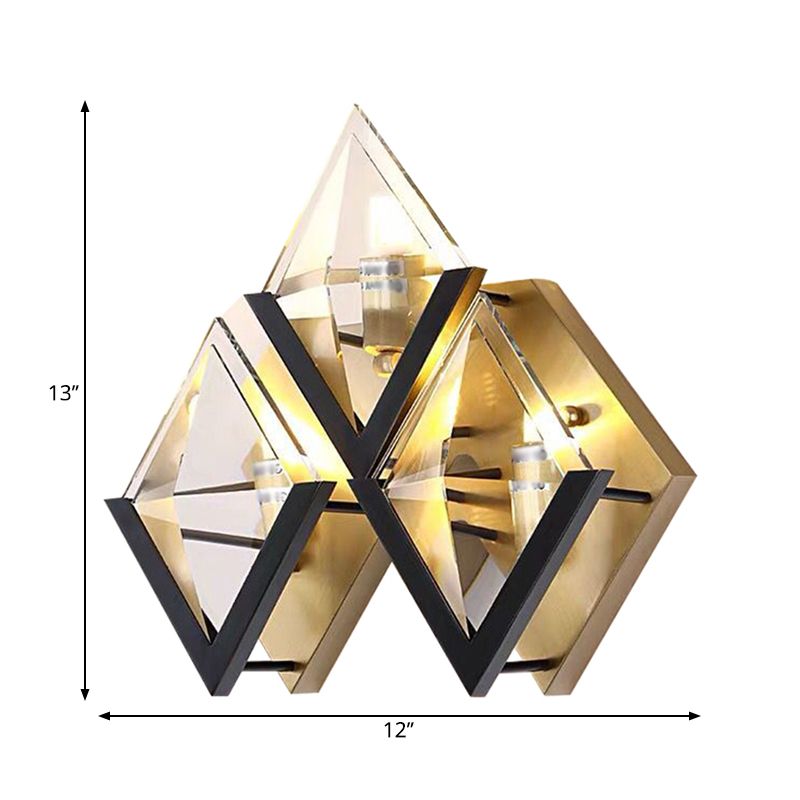 Rhombus Surface Wall Sconce Minimalist Clear Crystal LED Parlor Wall Mount Lamp in Gold