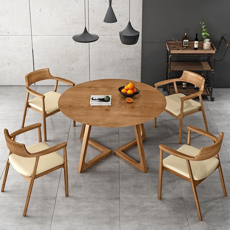 Round Dining Table Simplicity Dinner Room Solid Wood Table with Sled Base