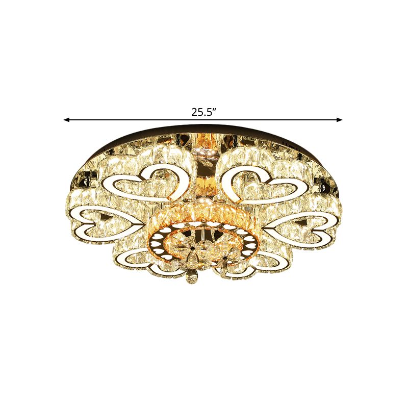 Contemporary Flush Mount Light with Crystal Block Shade Chrome Loving Heart LED Ceiling Lamp for Sitting Room