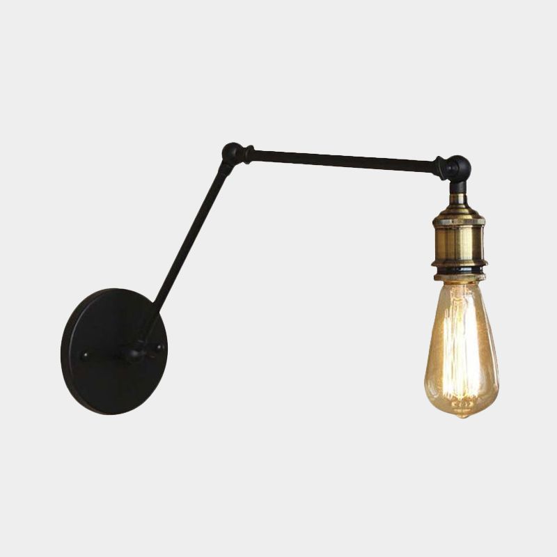 Industrial Open Bulb Sconce Lighting with Swing Arm 1 Light Metallic Wall Lamp in Brass/Black for Living Room