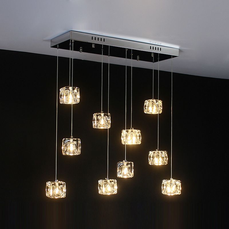Cube Shape Crystal Pendant Light Contemporain multiple suspendu pour les escaliers