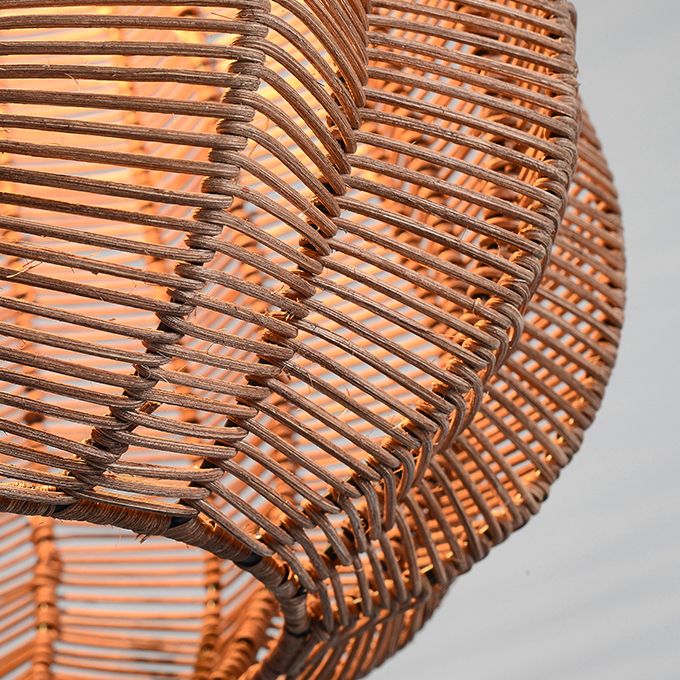 Farmhouse Natural Rattan Pendant Lighting 1-Light  Dining Room Hanging Lamp in Brown